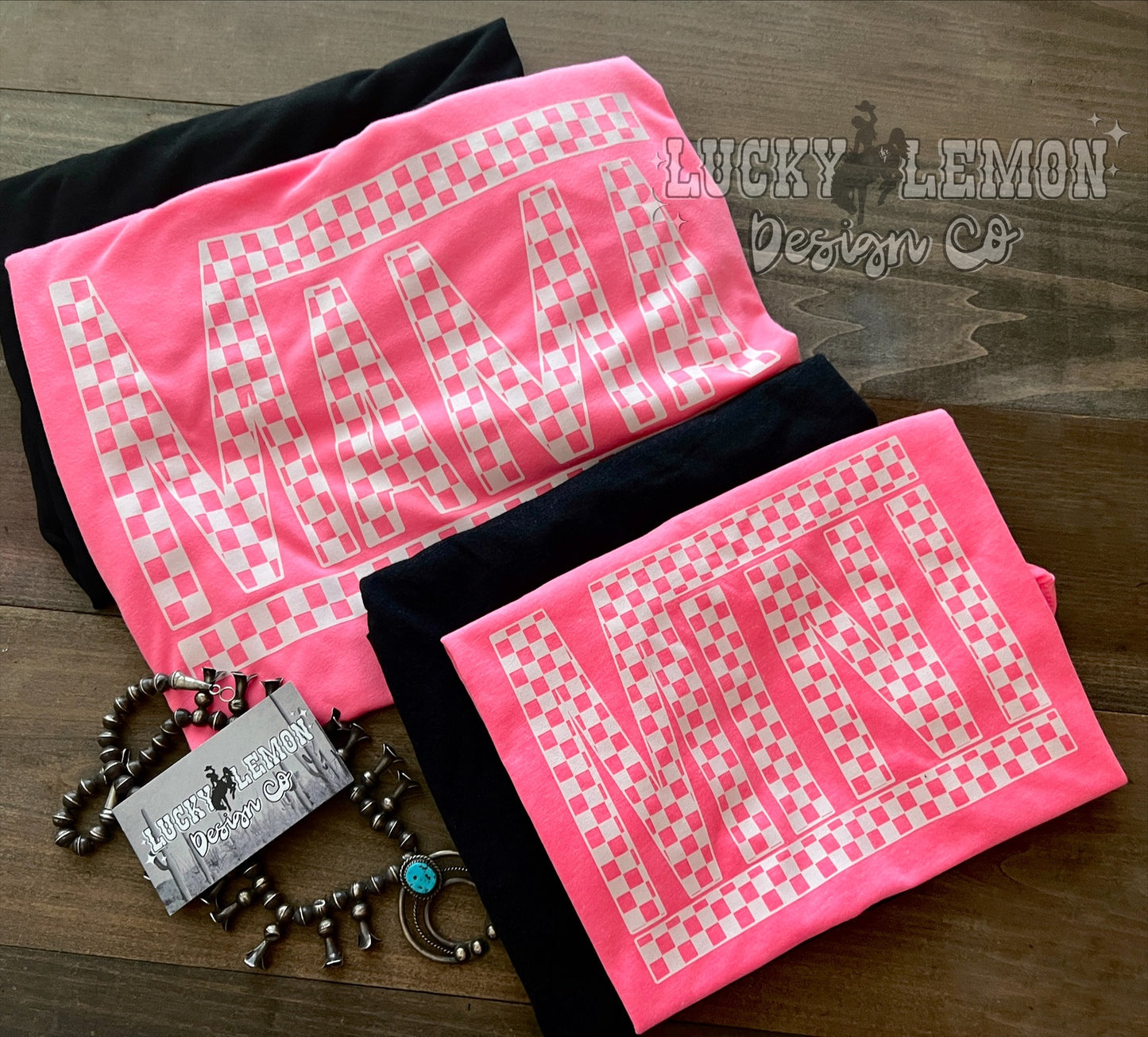 Mama or Mini Tshirt pink and black options